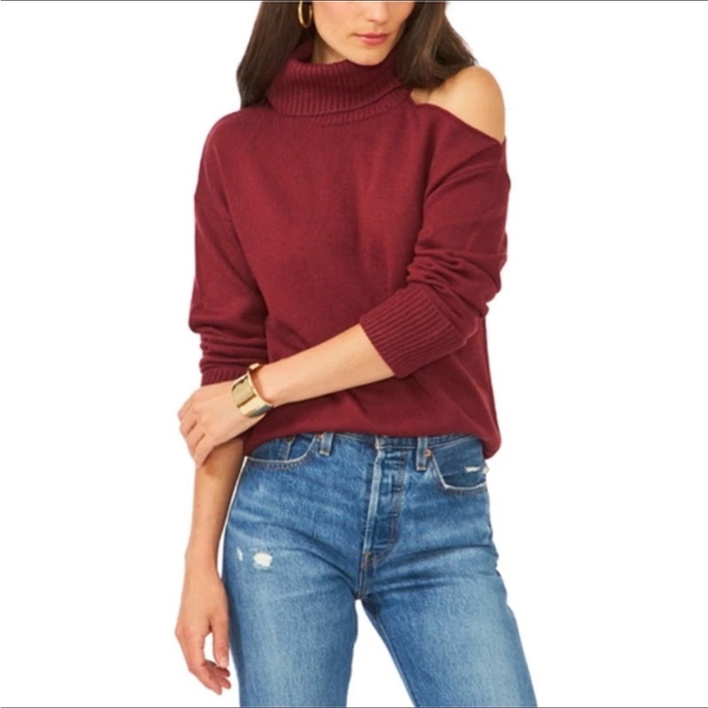 STATE Off-the-Shoulder Burgundy Sweater
